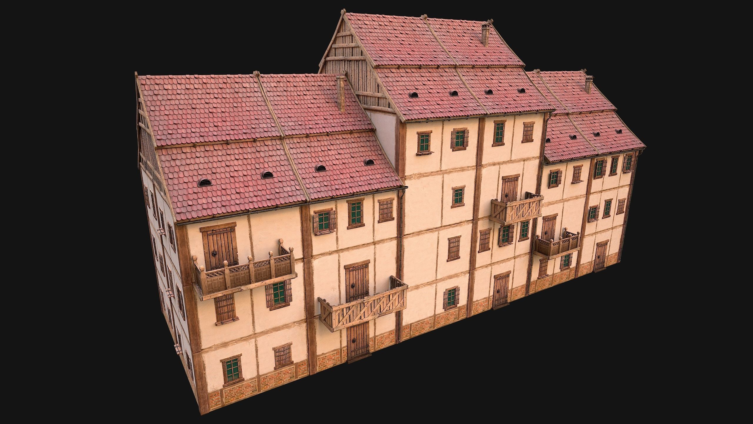 Medieval House Cottage Skyscraper Low-poly 3D model_14