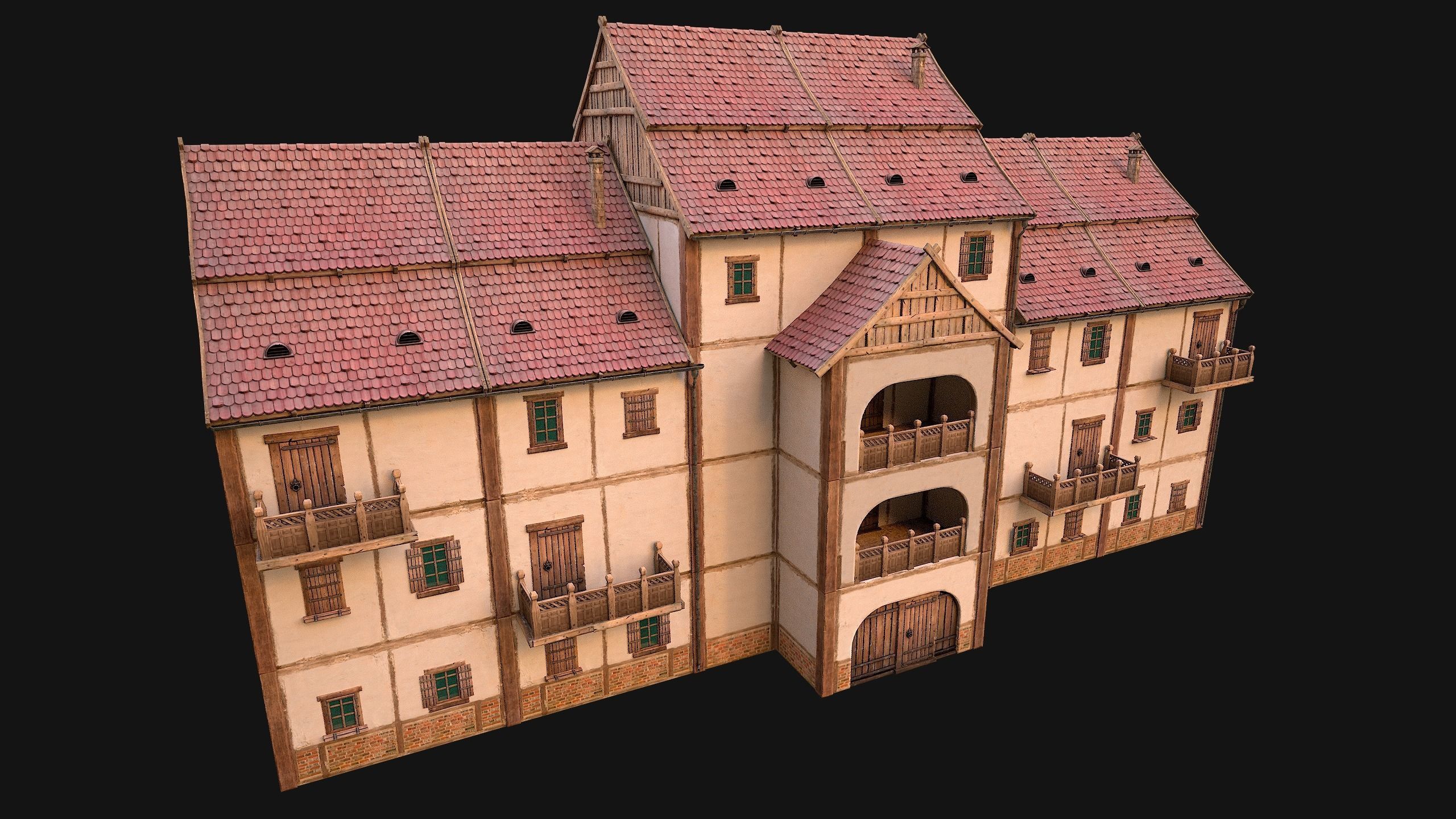 Medieval House Cottage Skyscraper Low-poly 3D model_6