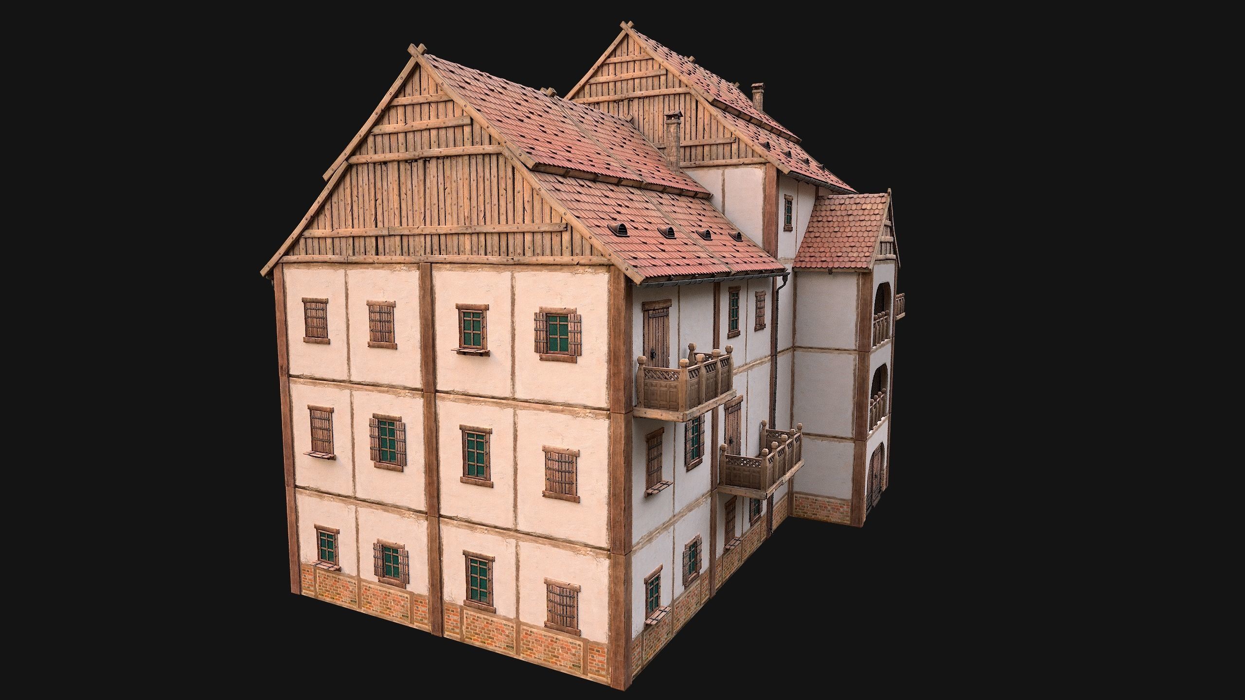 Medieval House Cottage Skyscraper Low-poly 3D model_28