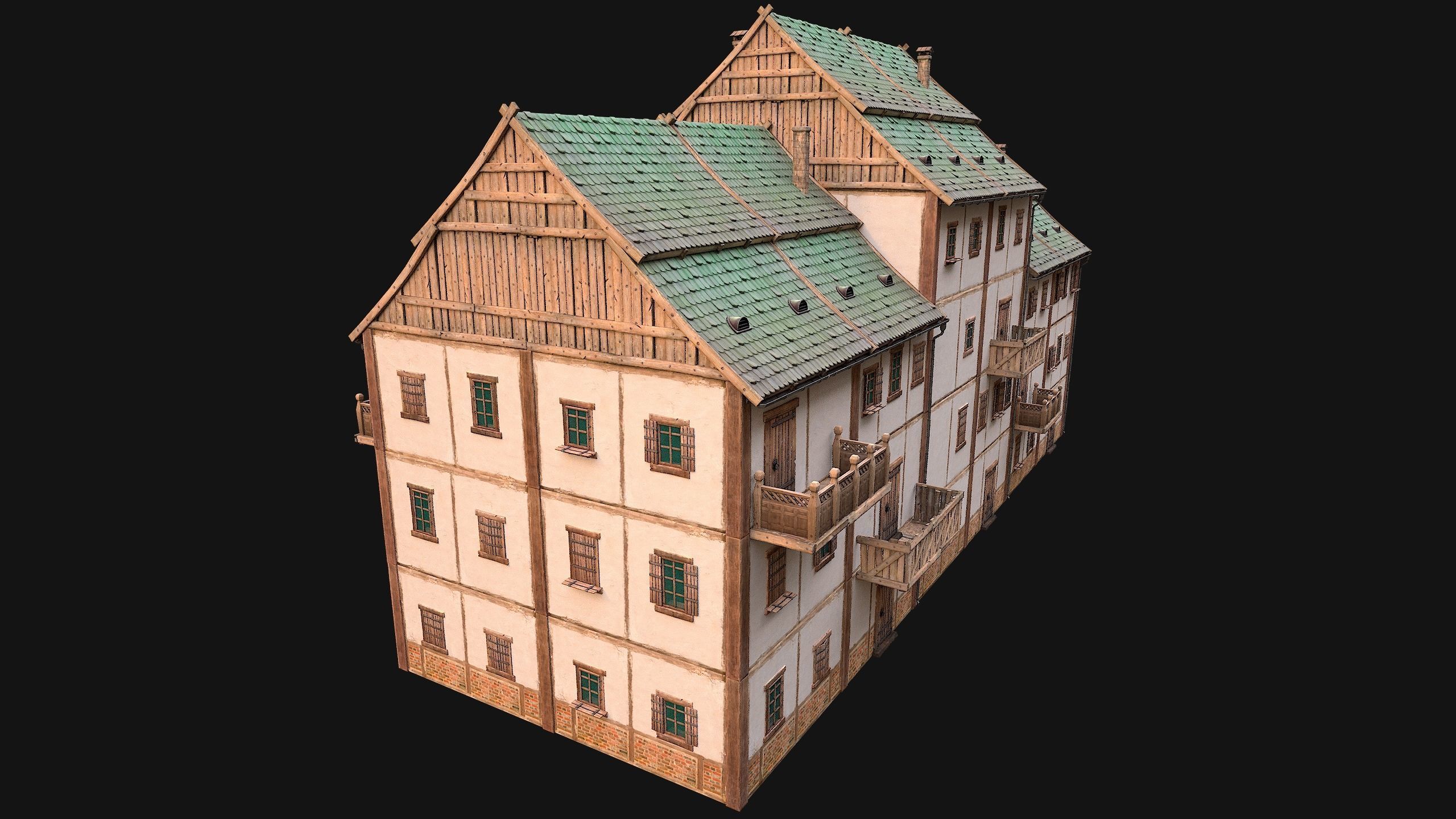 Medieval House Cottage Skyscraper Low-poly 3D model_12