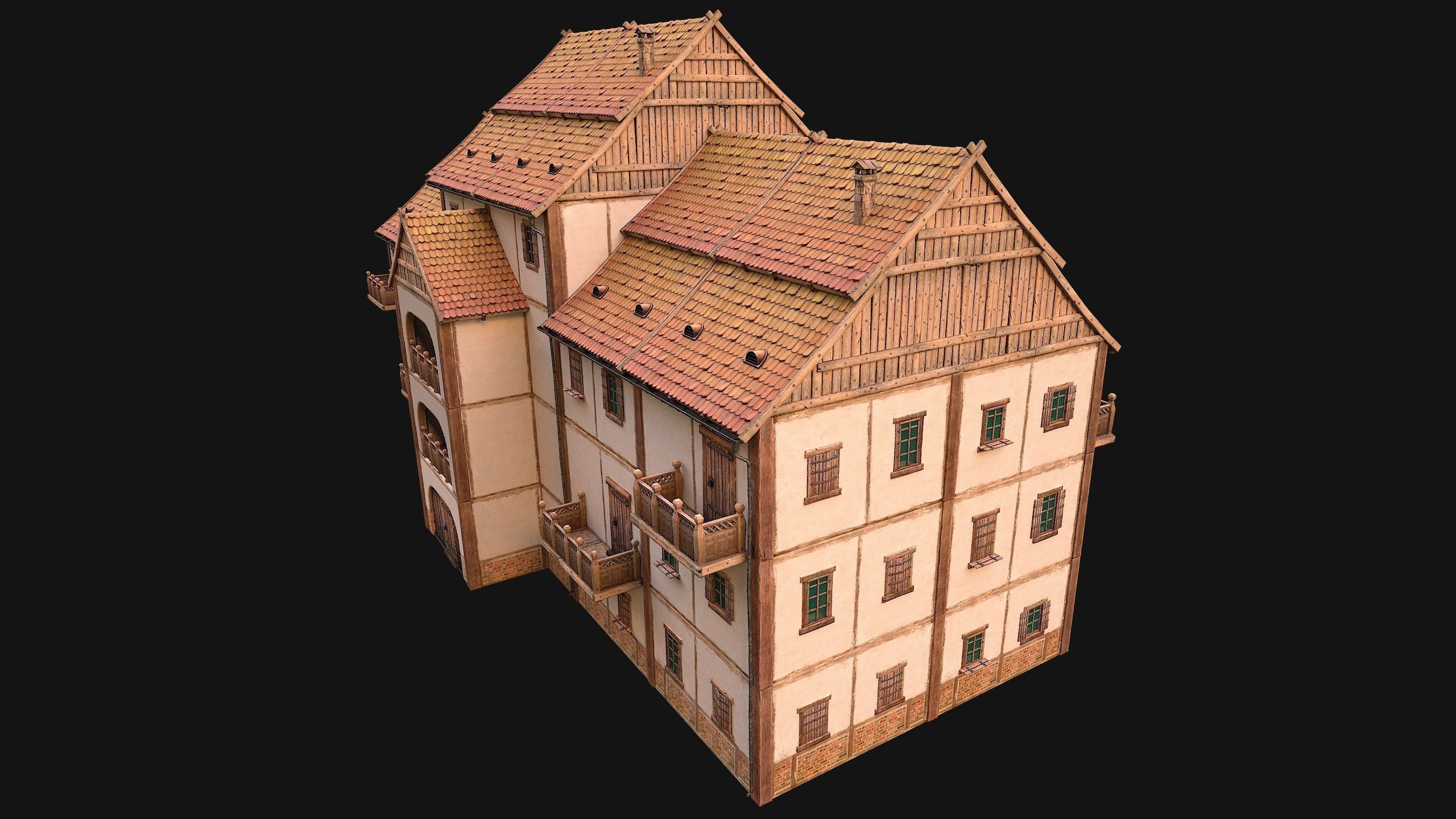 Medieval House Cottage Skyscraper Low-poly 3D model_10