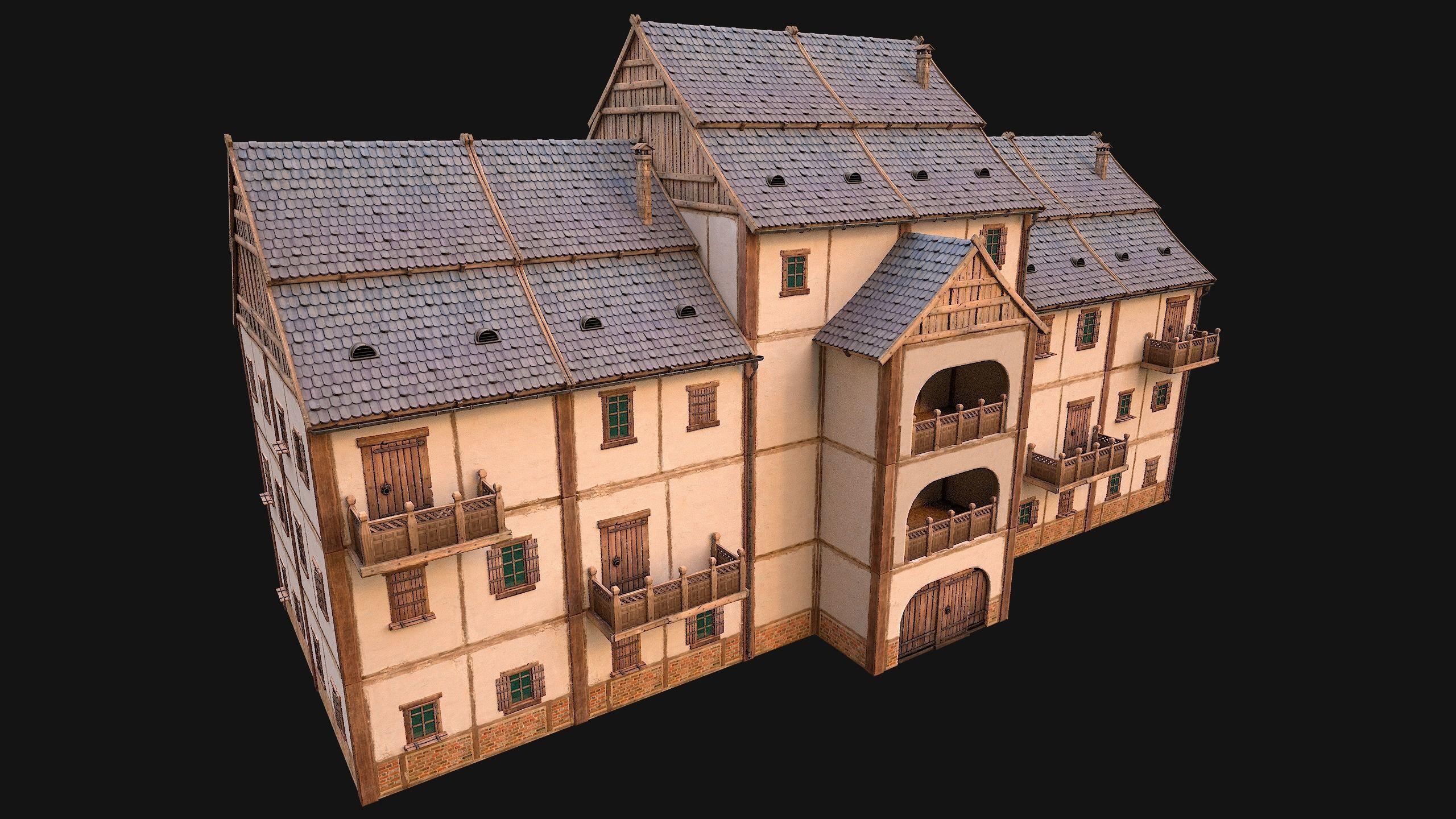 Medieval House Cottage Skyscraper Low-poly 3D model_4
