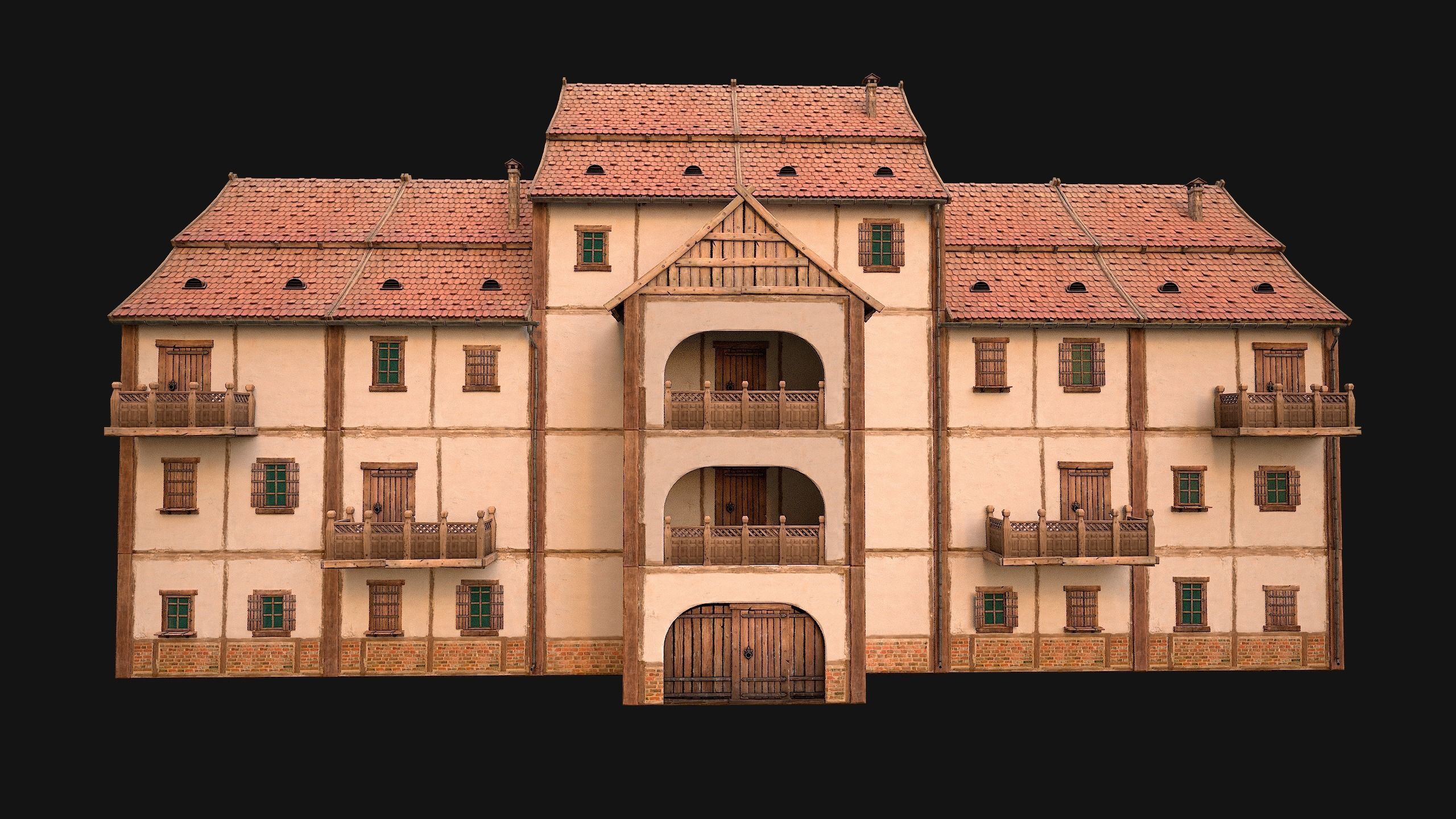 Medieval House Cottage Skyscraper Low-poly 3D model_7