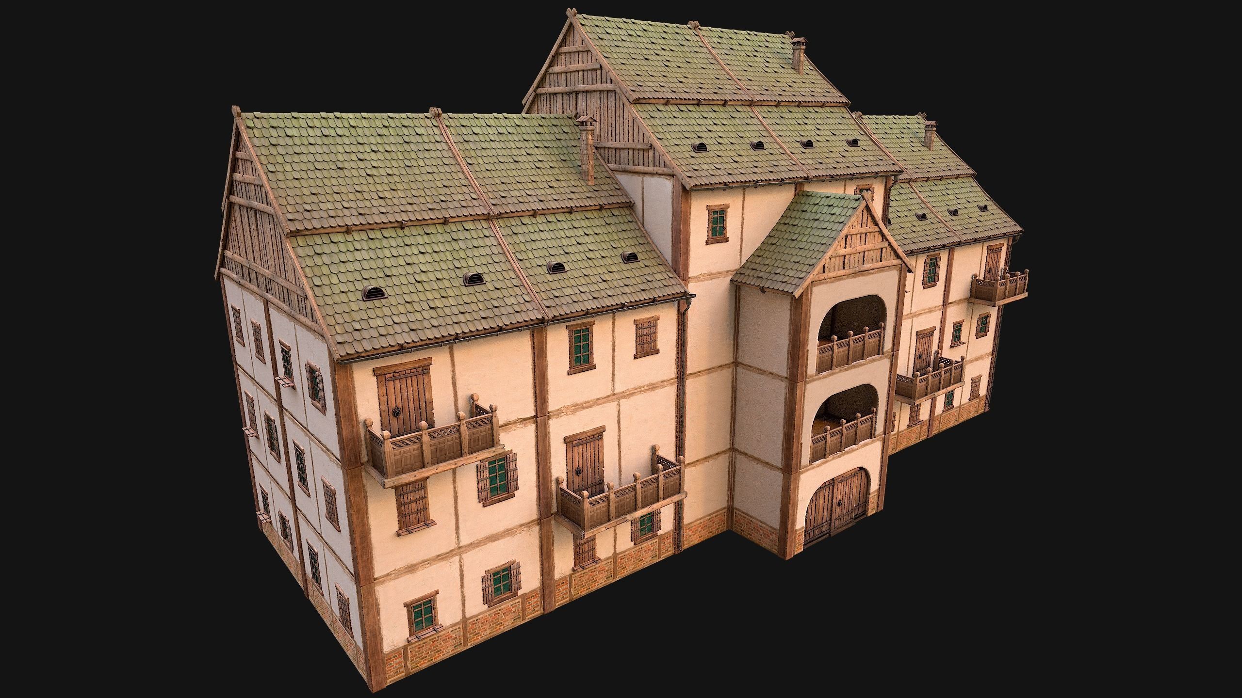Medieval House Cottage Skyscraper Low-poly 3D model_5