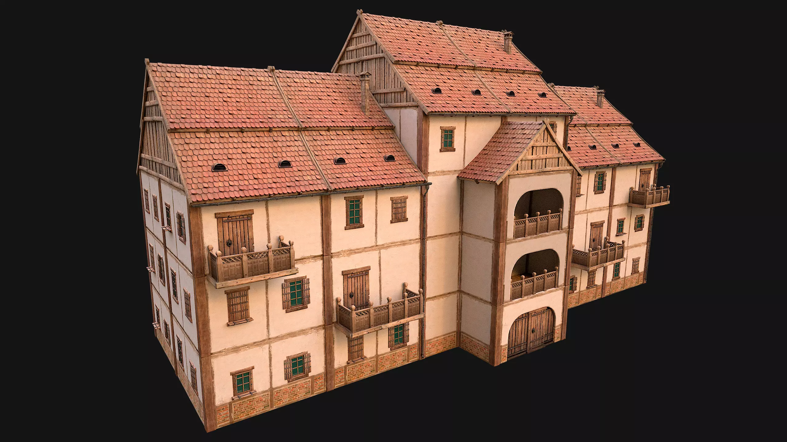Medieval House Cottage Skyscraper Low-poly 3D model_0