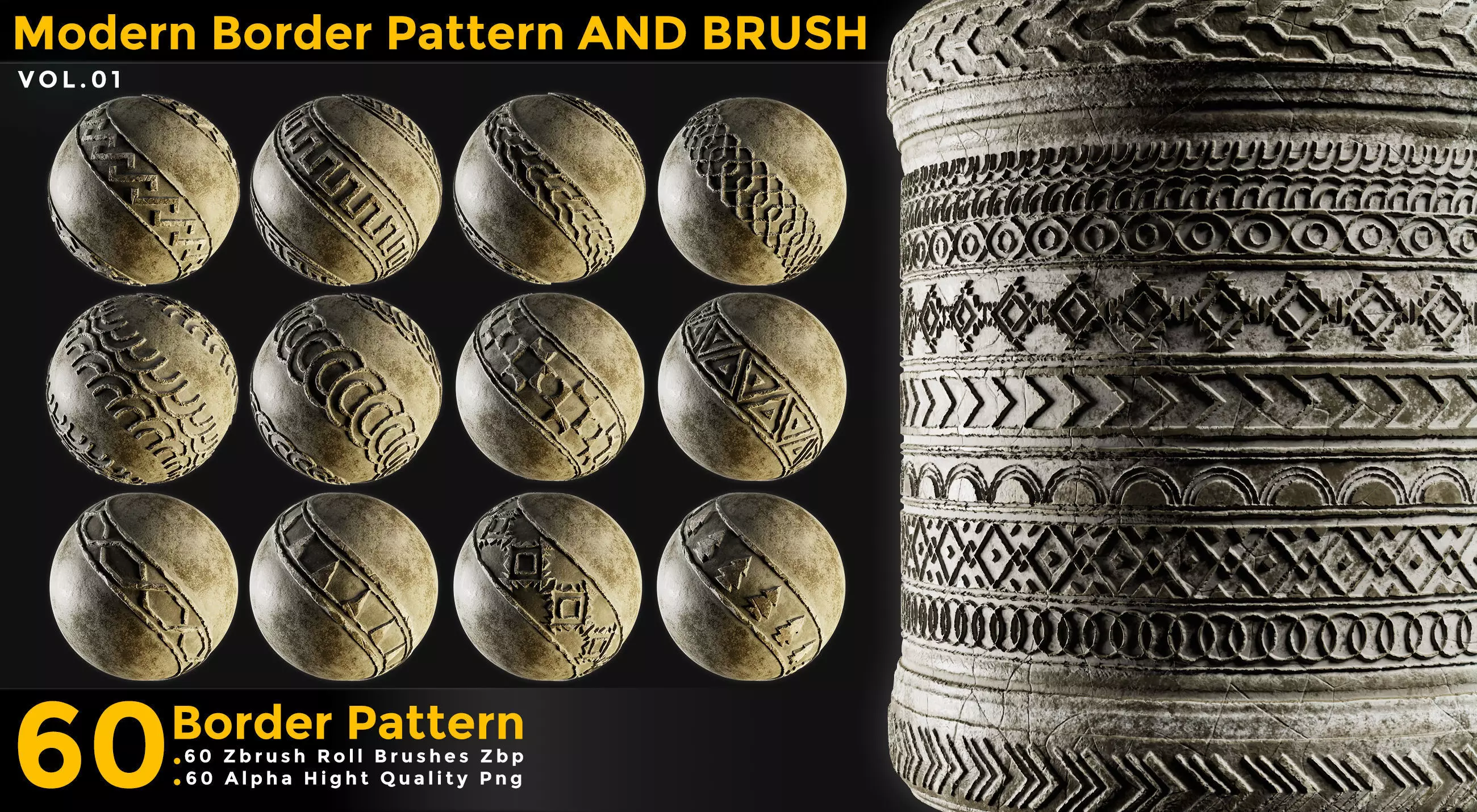 60 Modern Border Pattern til Tileable ZBrush Zbp vol 01 Texture