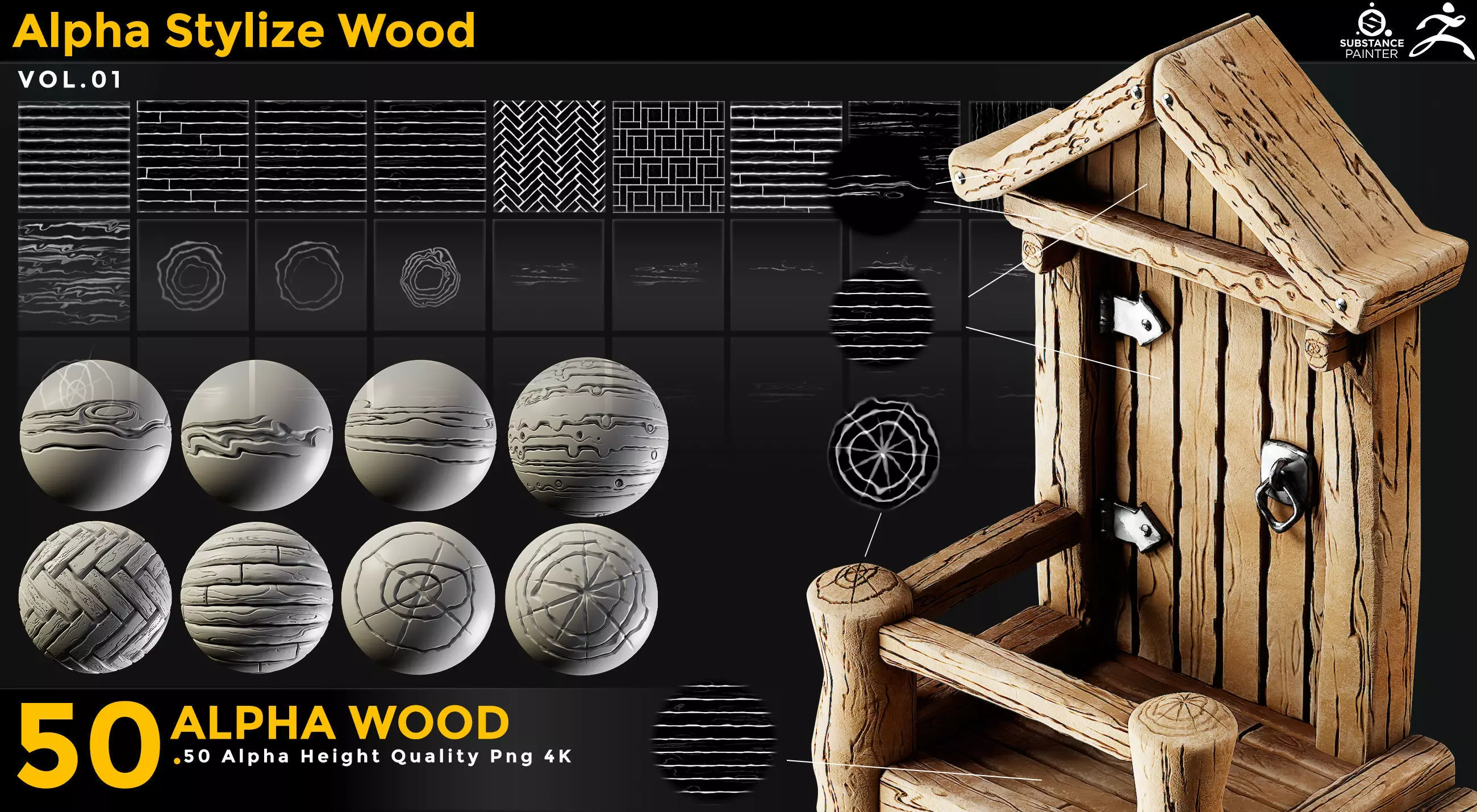 50 Stylized Wood Alpha Vol 01 Texture_0