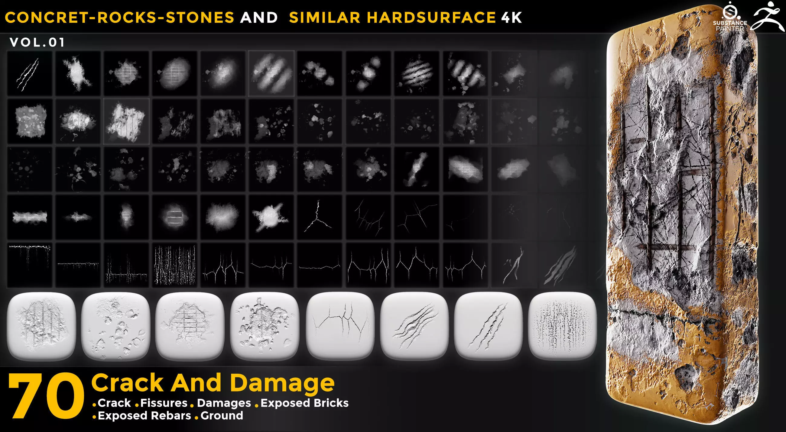 70 CRACK AND DAMAGES 4K ALPHA VOL 01 Texture