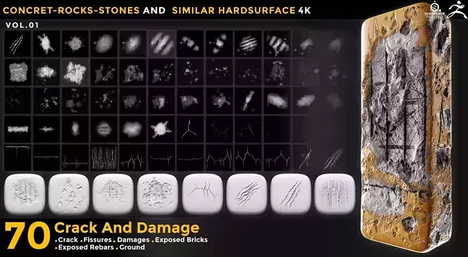 70 CRACK AND DAMAGES 4K ALPHA VOL 01 Texture
