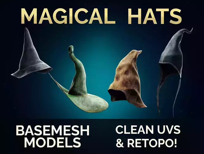 15 Fantasy-Wizard-Mage Hats 3D model
