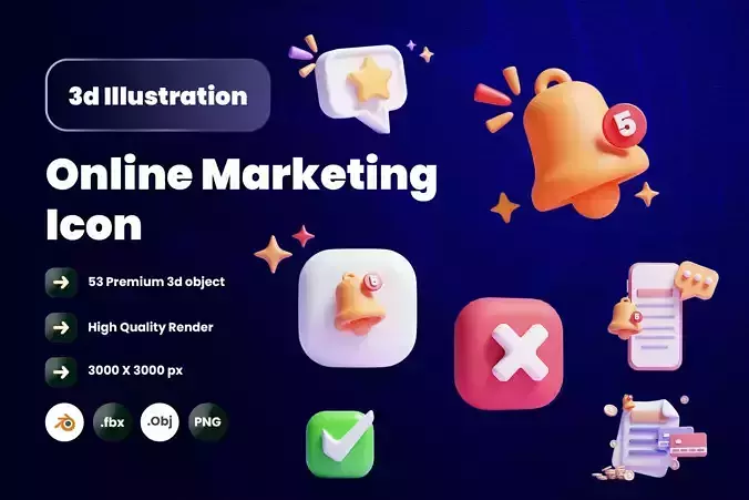 Online marketing 3d Illustration  Icon Pack