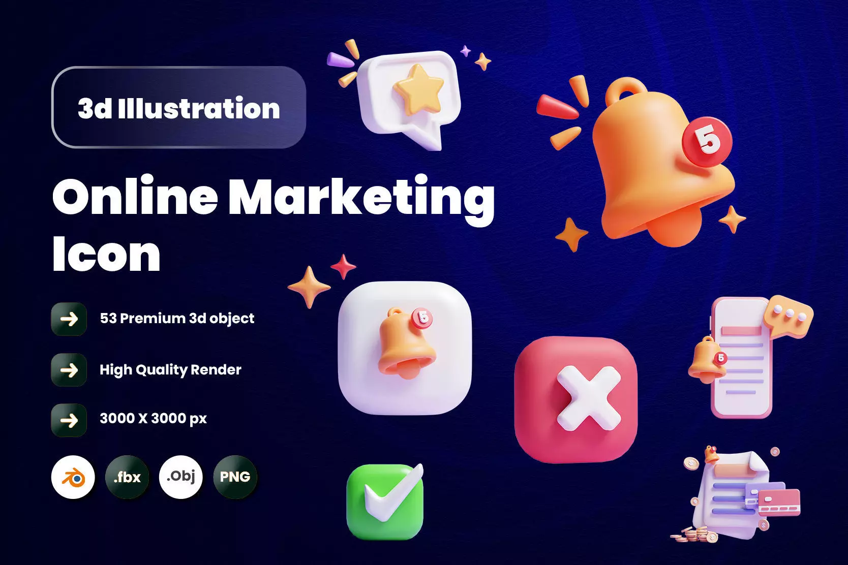 Online marketing 3d Illustration  Icon Pack 3D model_0