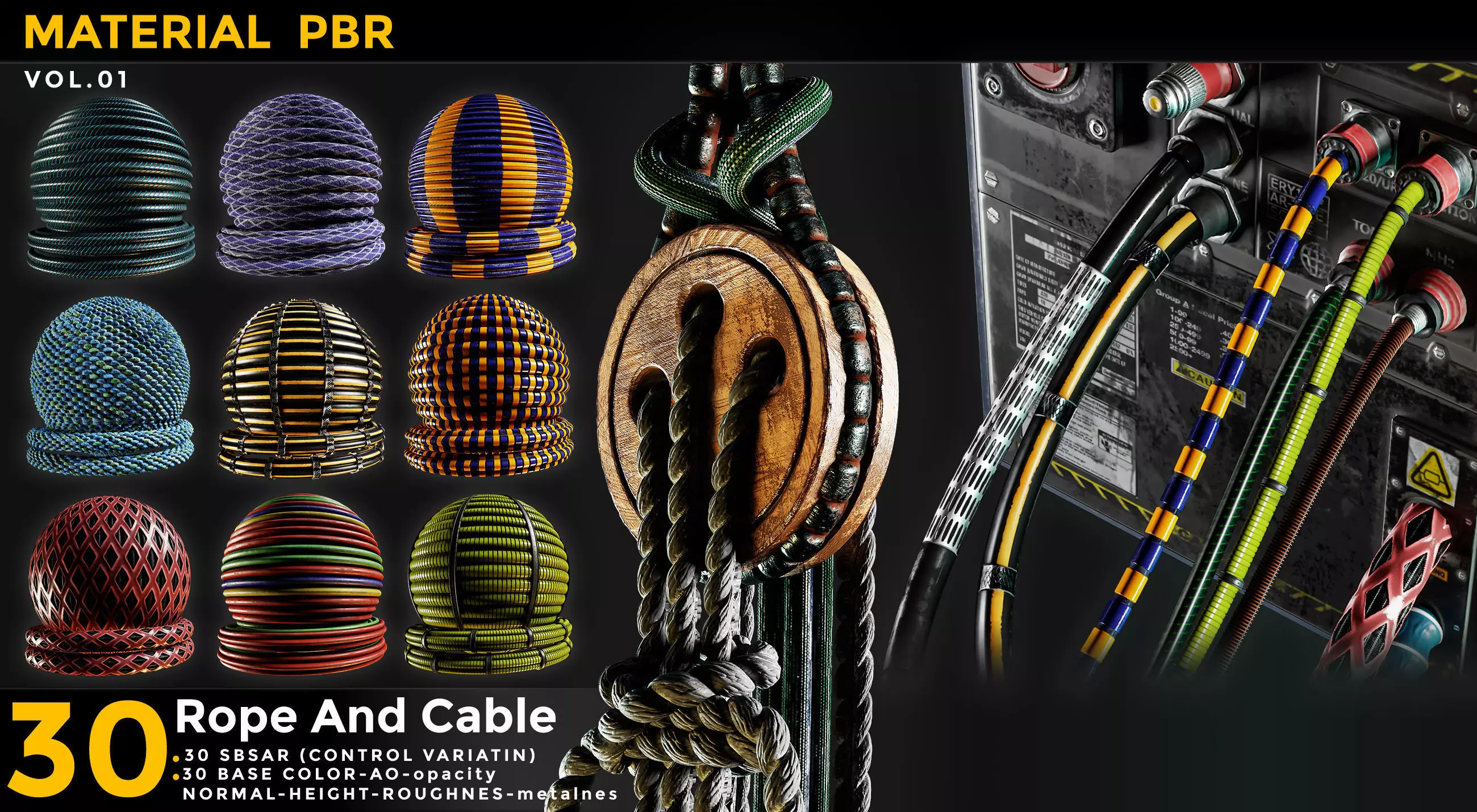 30 rope and cables material - sbsar-4k - seamles Texture_0