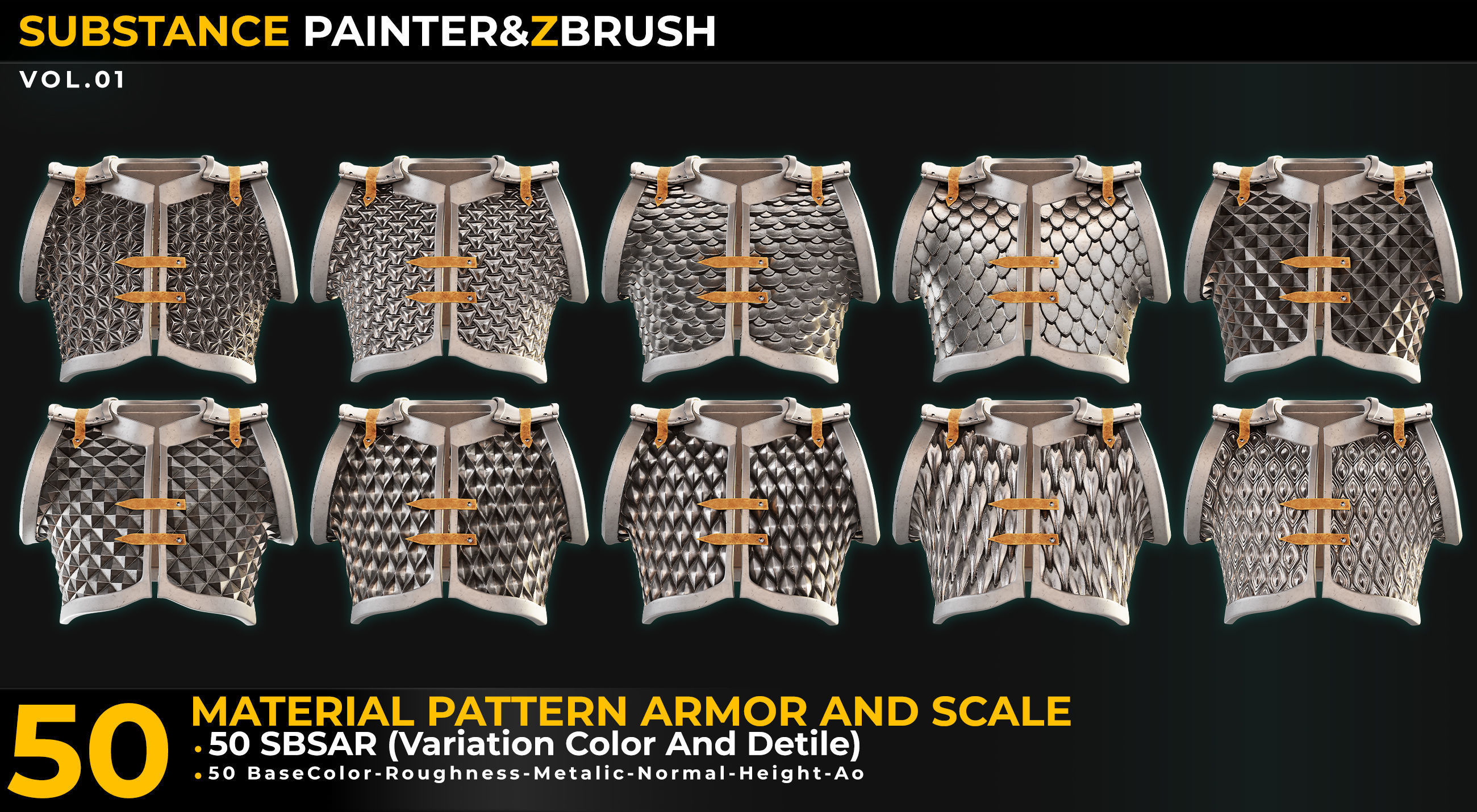 Texture 50 MATERIAL AND ALPHA PATTERN ARMOR AND SCALES VOL 01 VR / AR ...