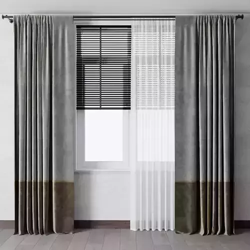 Curtain with metal curtain rod  metal blind 12 Low-poly 3D model