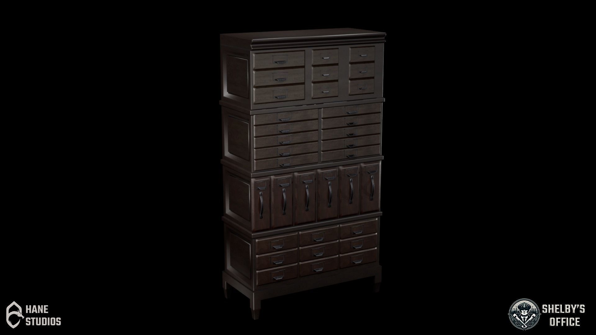 Vintage File Cabinet - Classic Low-poly 3D model_2