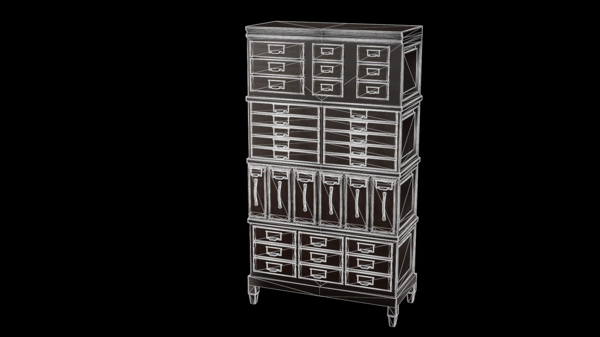 Vintage File Cabinet - Classic Low-poly 3D model_7
