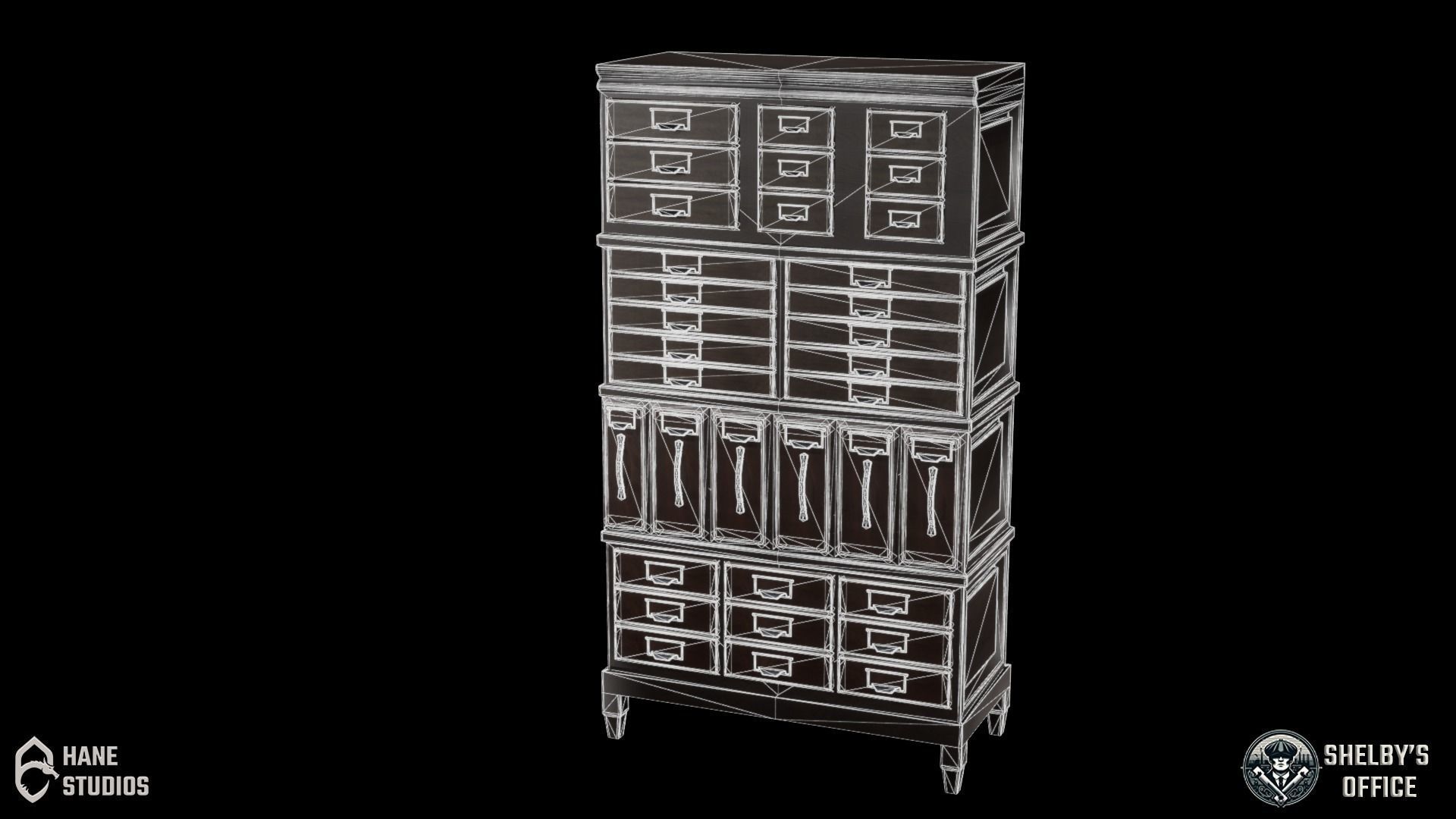 Vintage File Cabinet - Classic Low-poly 3D model_3