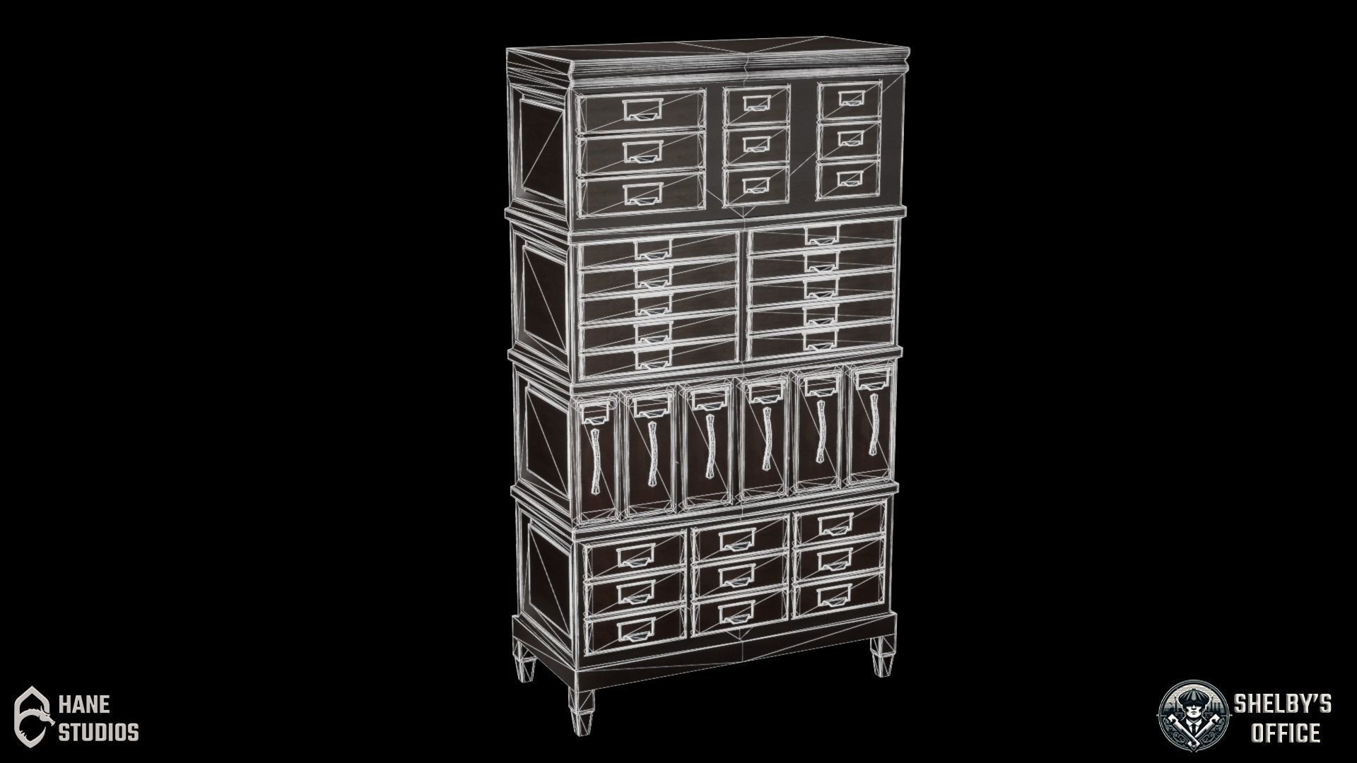Vintage File Cabinet - Classic Low-poly 3D model_4