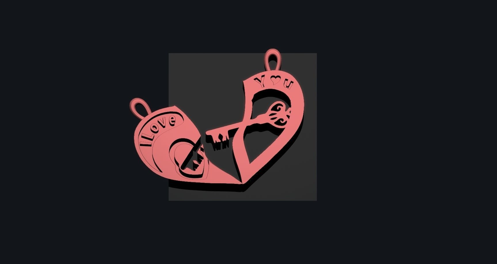 Heart Lock and Key Chain Valentines Day 3D print model_5