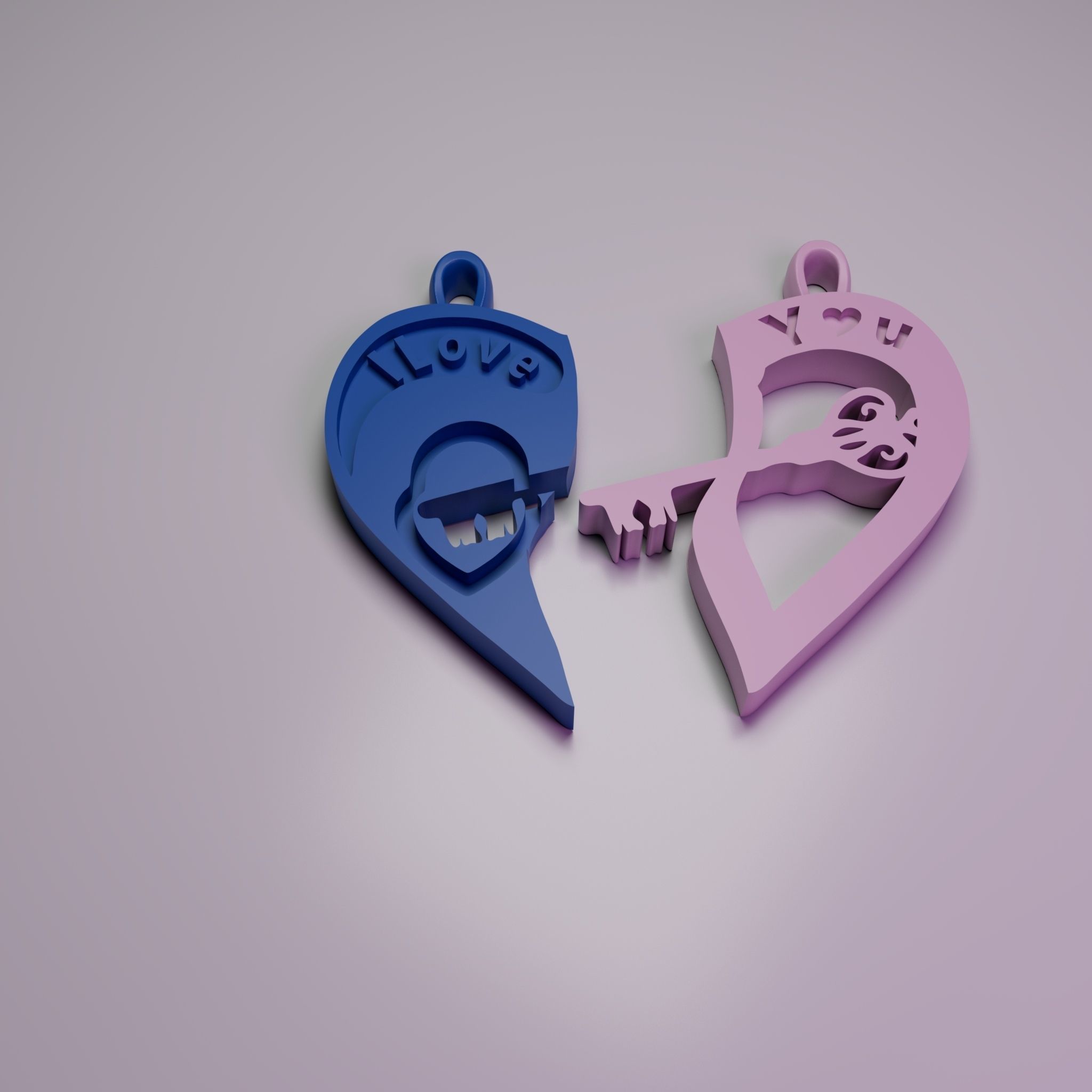 Heart Lock and Key Chain Valentines Day 3D print model_1