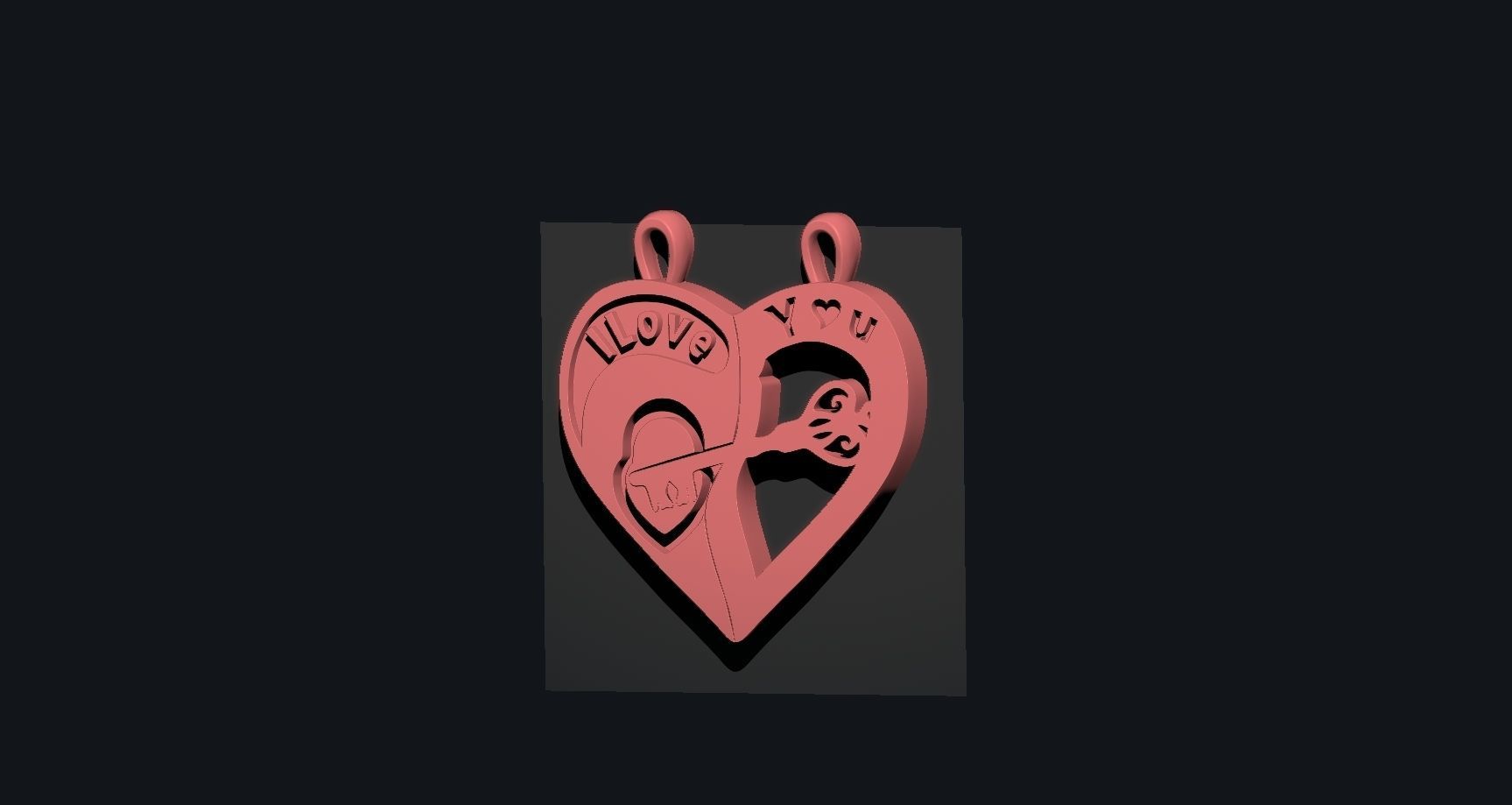 Heart Lock and Key Chain Valentines Day 3D print model_6