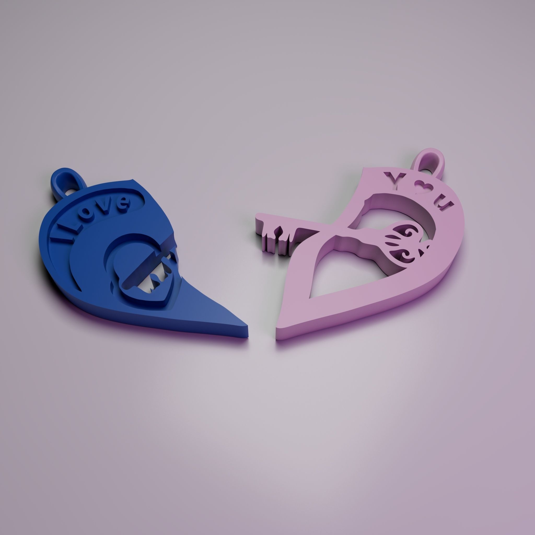 Heart Lock and Key Chain Valentines Day 3D print model_2