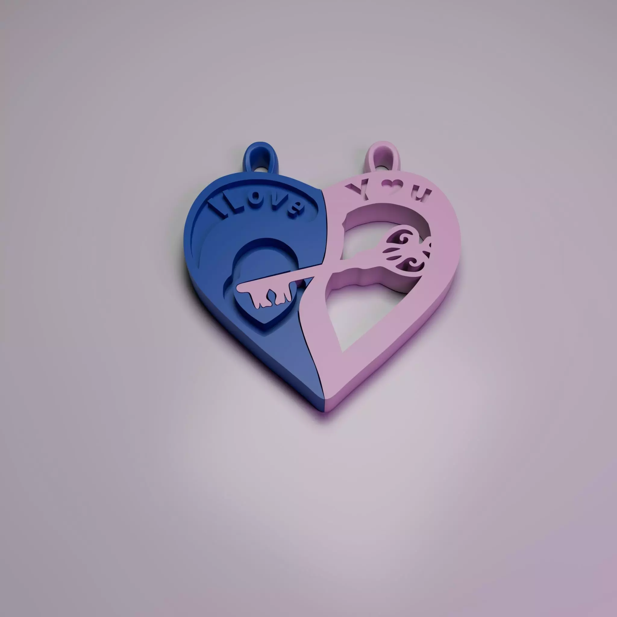 Heart Lock and Key Chain Valentines Day 3D print model_0