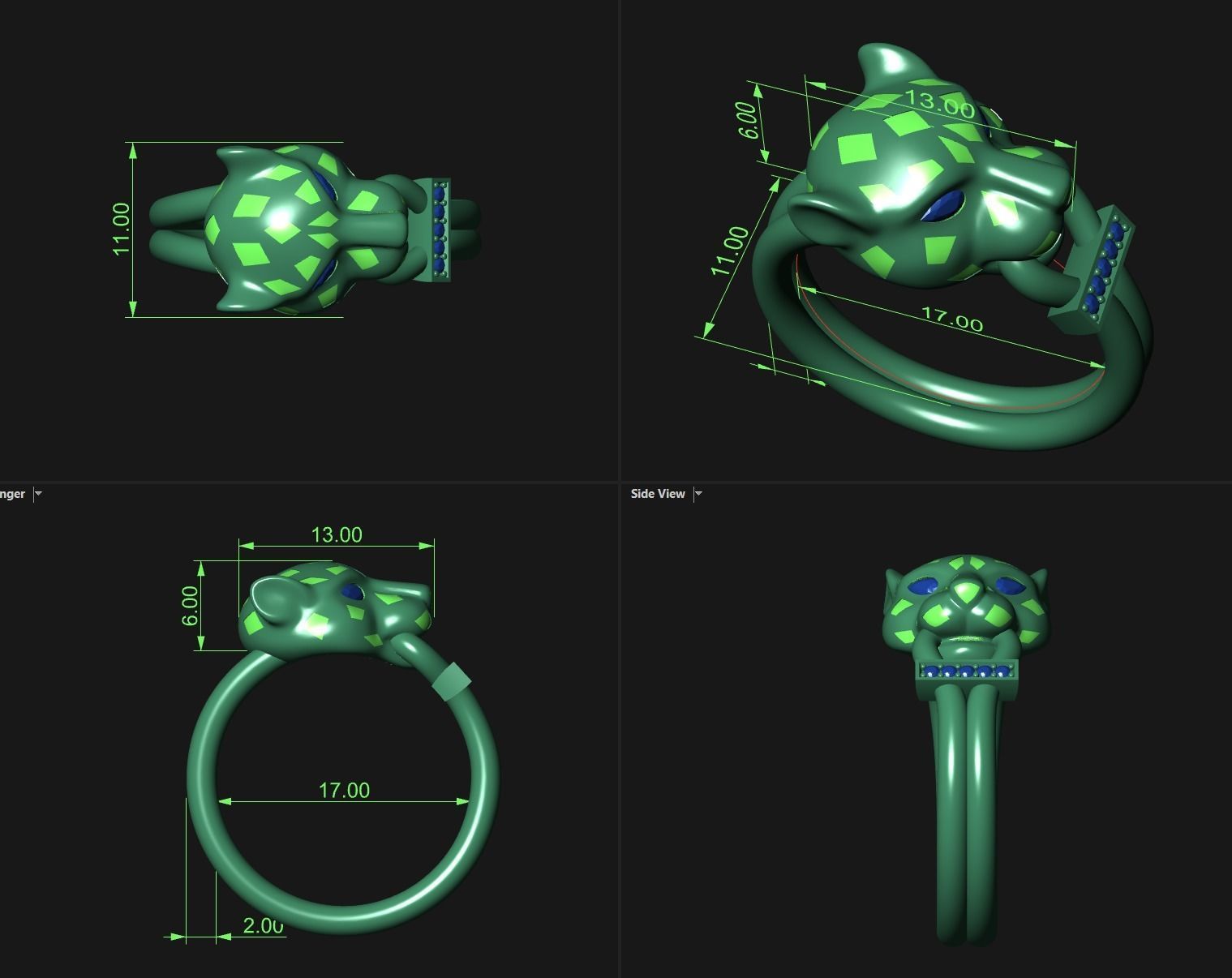 Panther Head Ring 3D print model_1