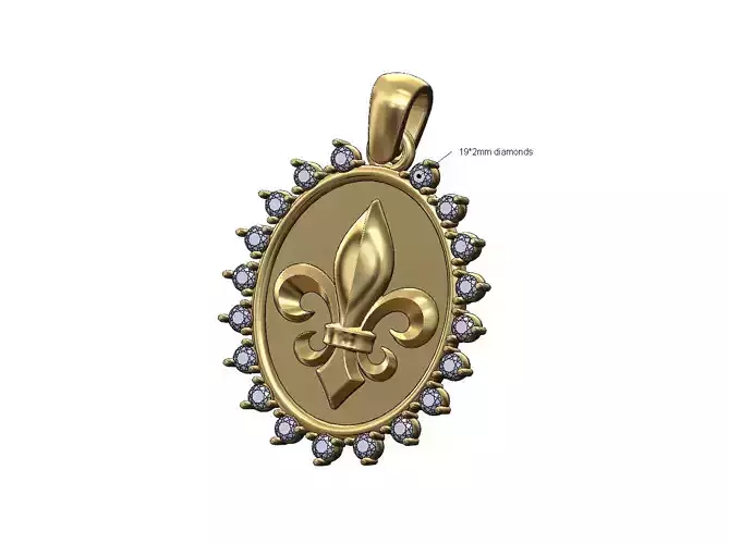 Royal Lily oval beaded diamond pendant charm