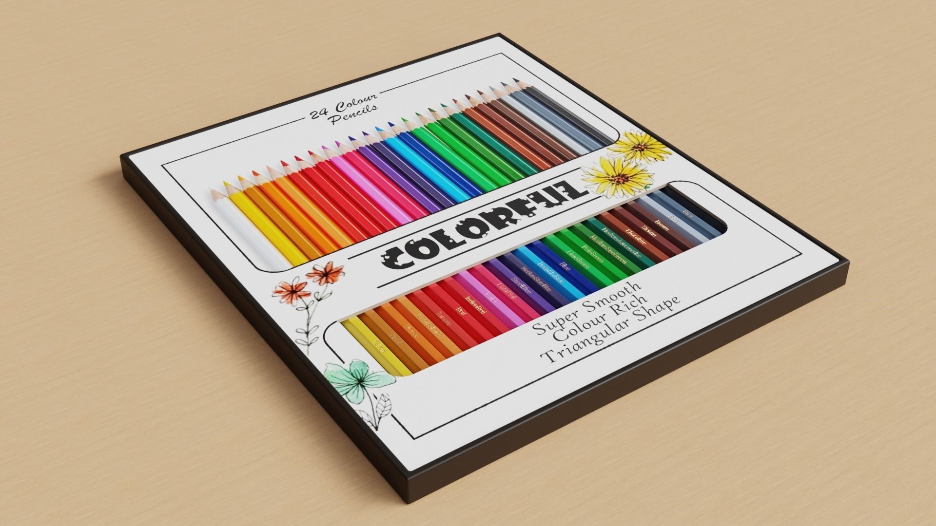Set of Colored Pencils Low-poly 3D model_1