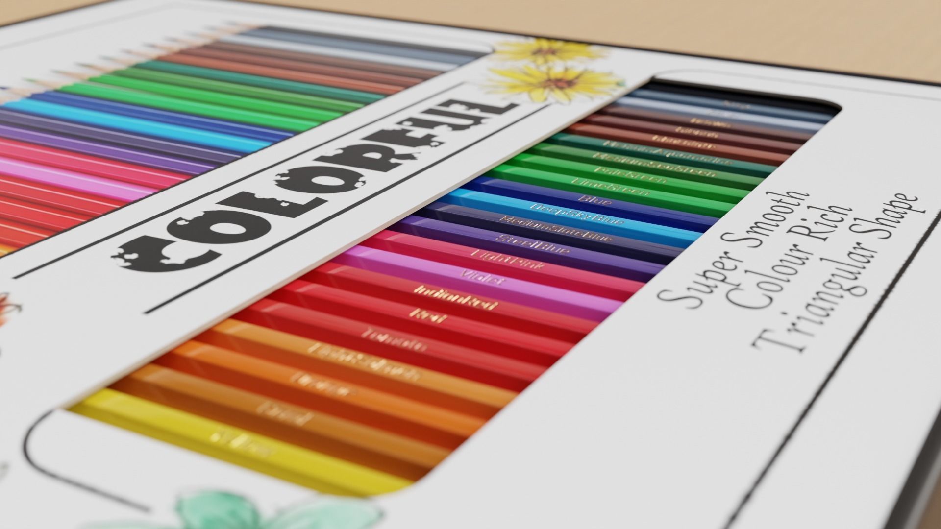 Set of Colored Pencils Low-poly 3D model_3