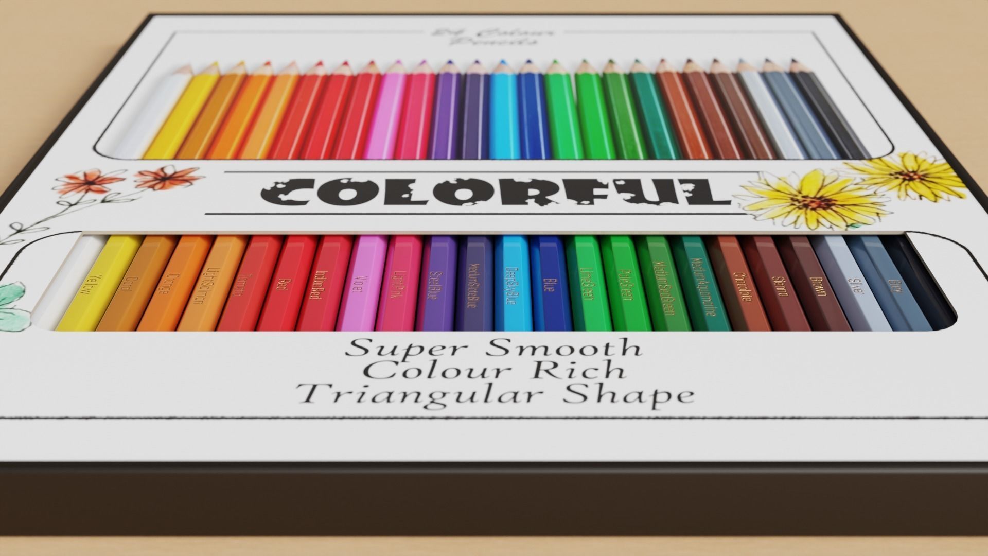 Set of Colored Pencils Low-poly 3D model_5