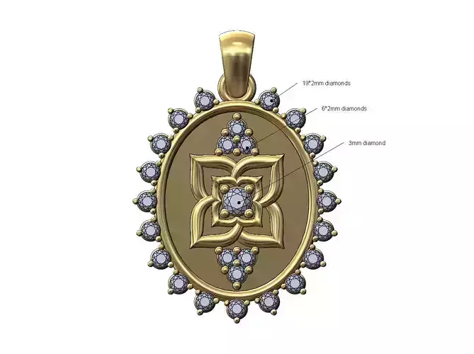 Oriental flower oval beaded diamond pendant charm