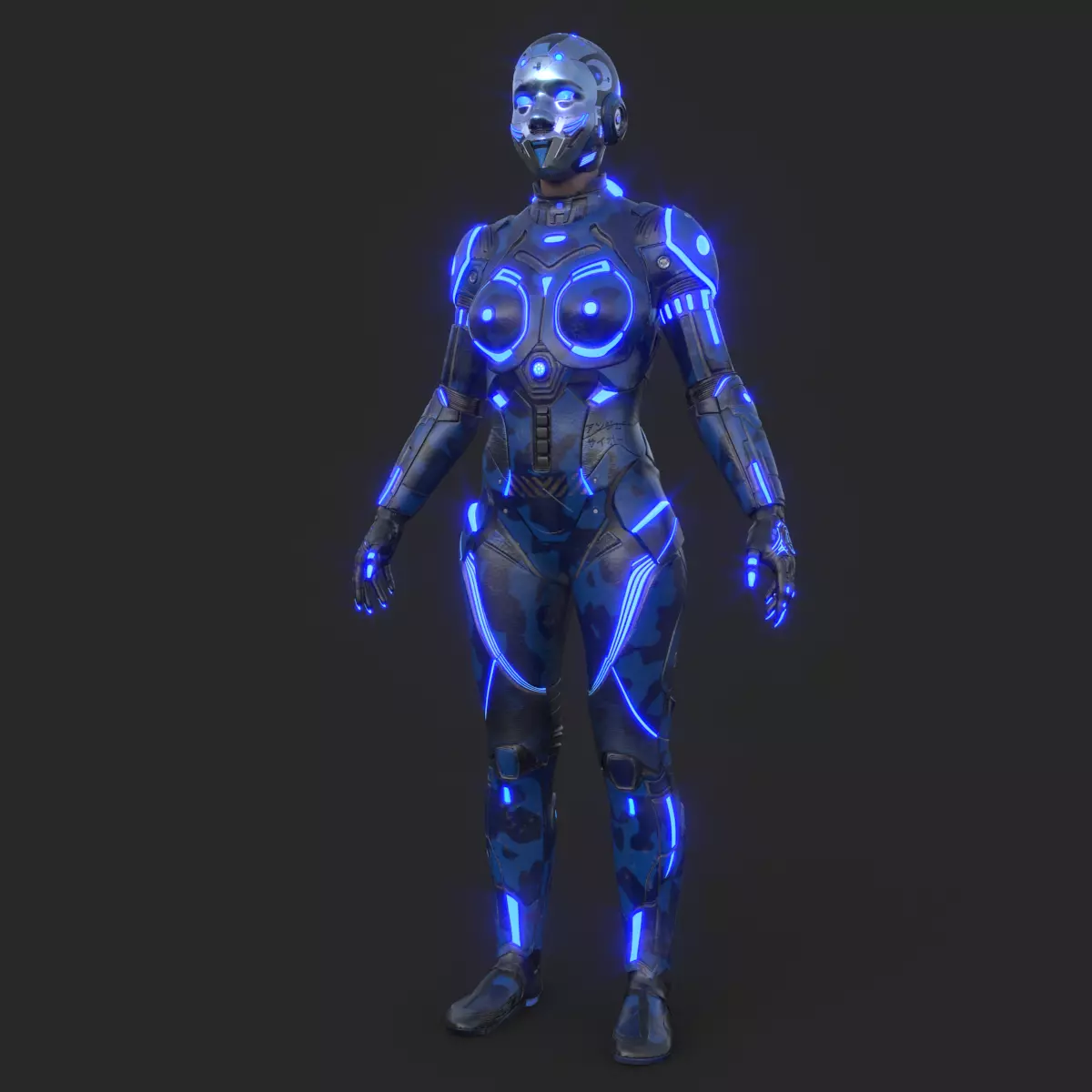 Cyborg Blu Camouflage Vray 3D model_0