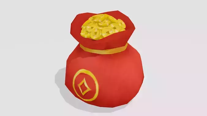 Chinese Gold Coin Bag - Hand Painted 3D model