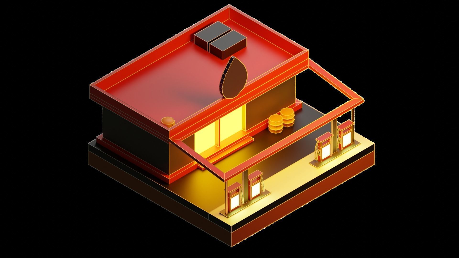 Low Poly Gas Station Low-poly 3D model_4