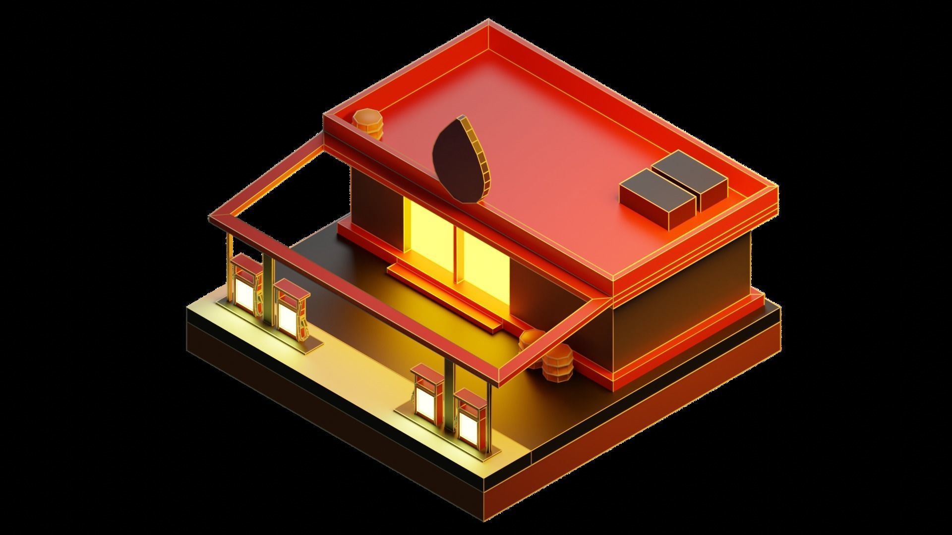 Low Poly Gas Station Low-poly 3D model_2