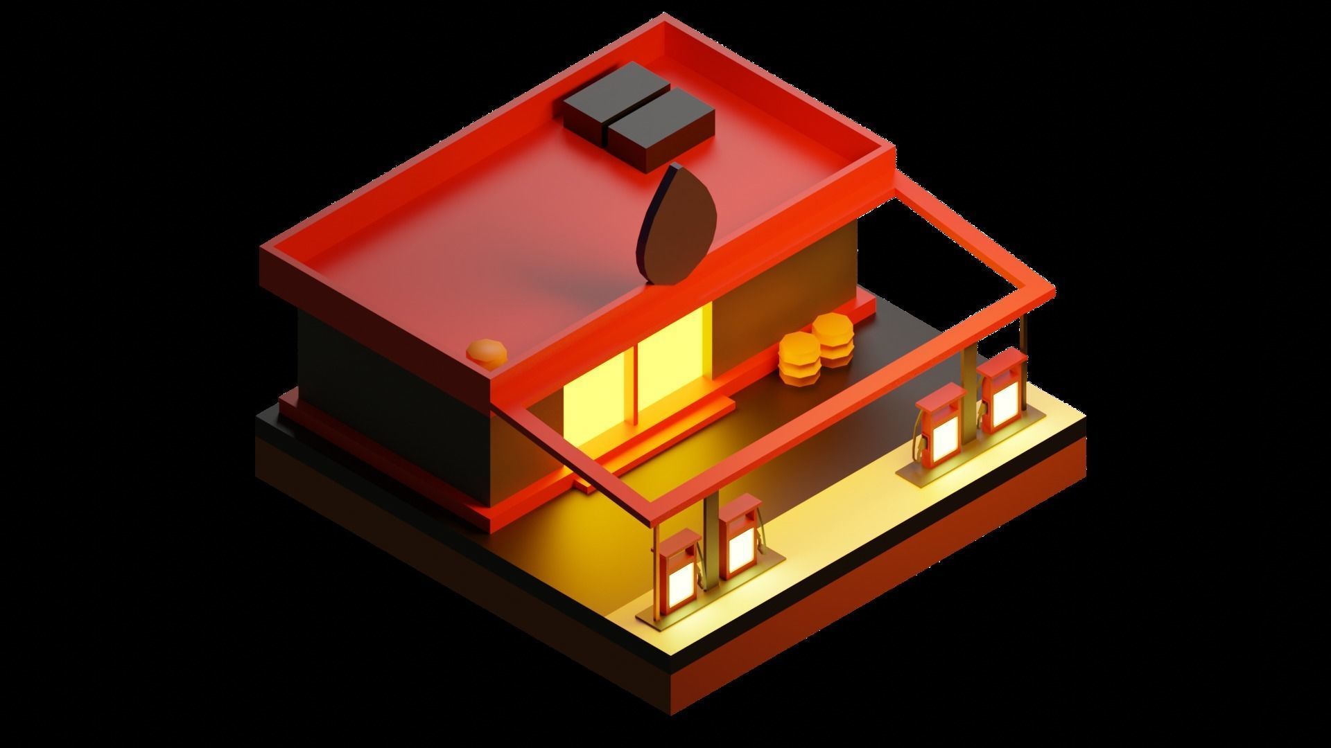 Low Poly Gas Station Low-poly 3D model_3