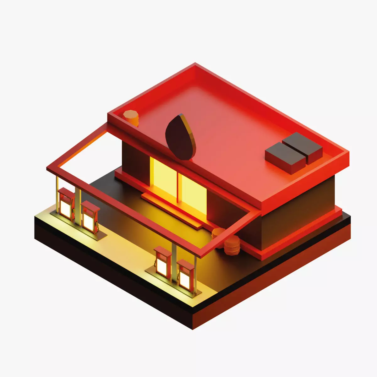 Low Poly Gas Station Low-poly 3D model_0
