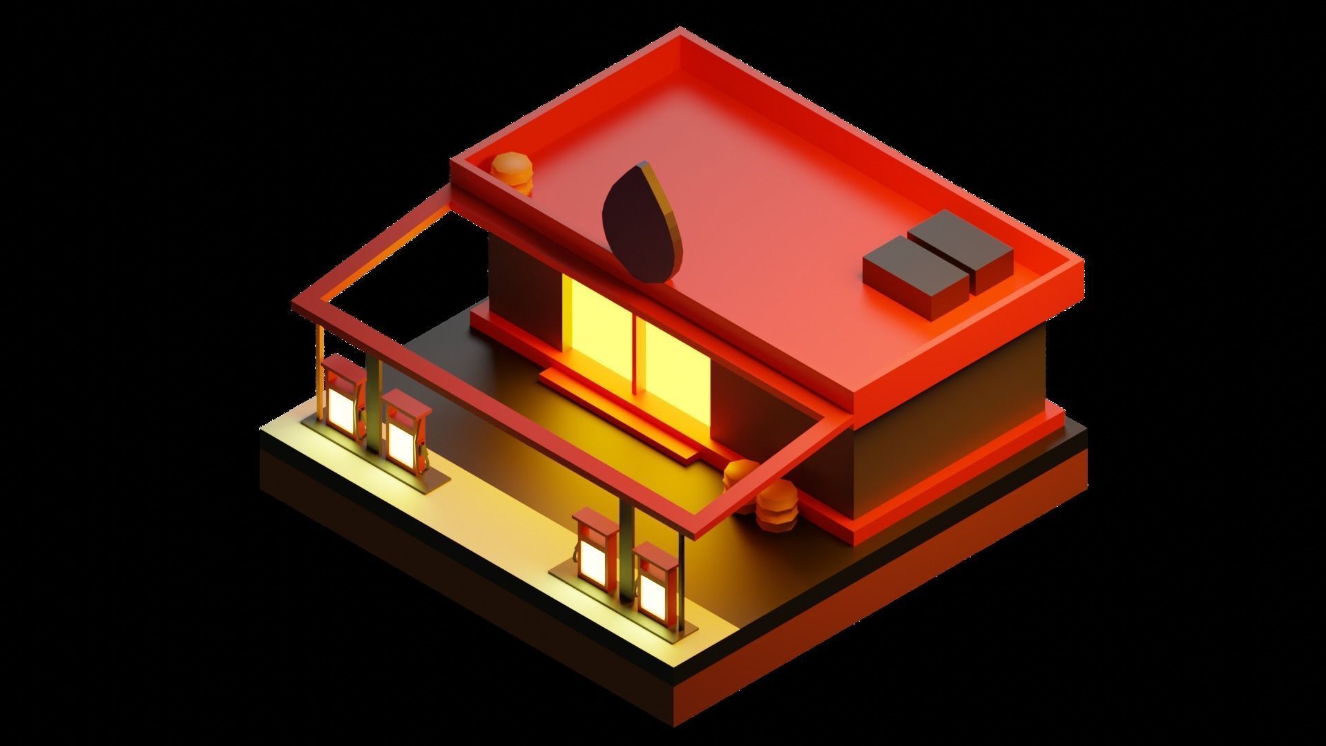 Low Poly Gas Station Low-poly 3D model_1