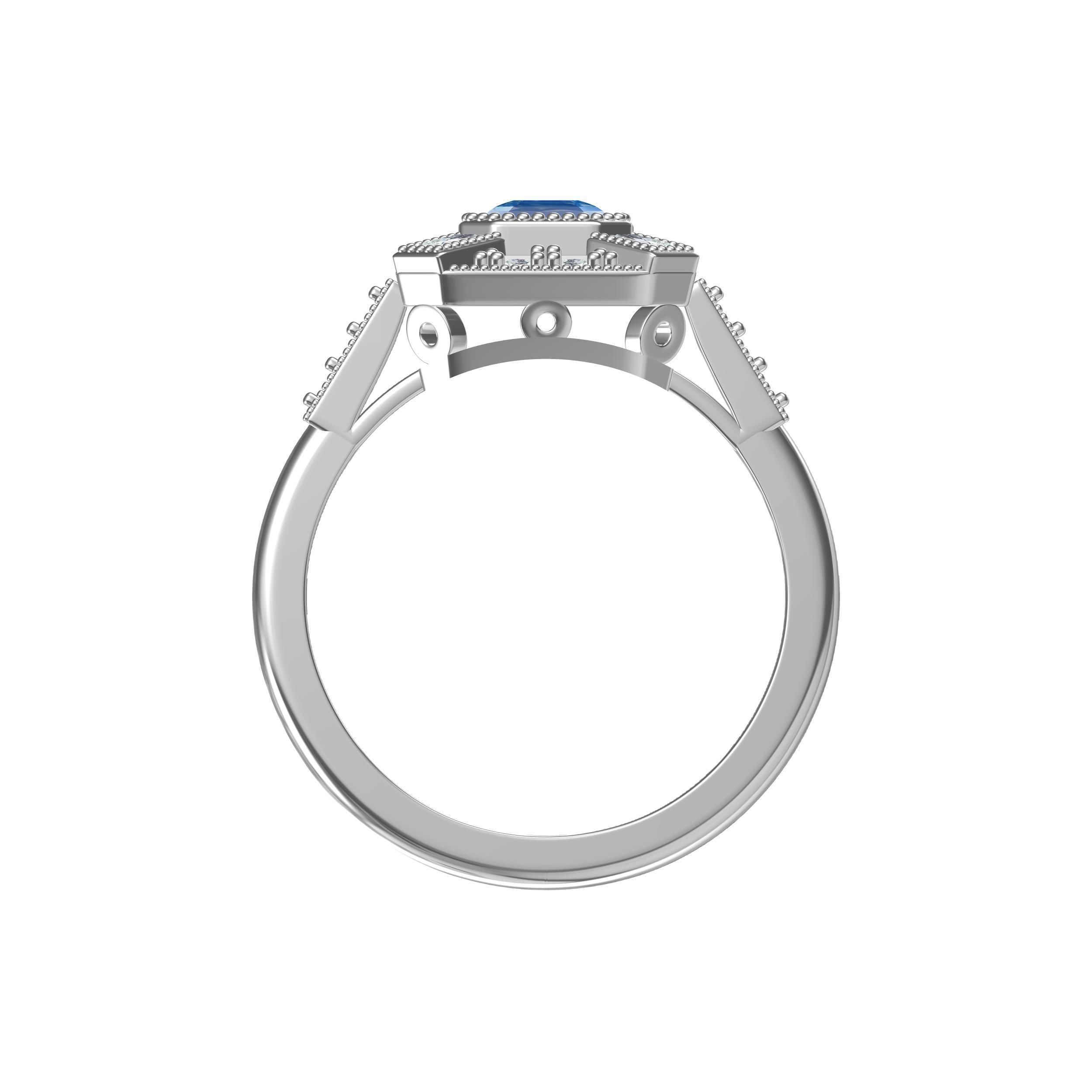 Blue Emerald Cut Artdeco Ring 3D print model_6