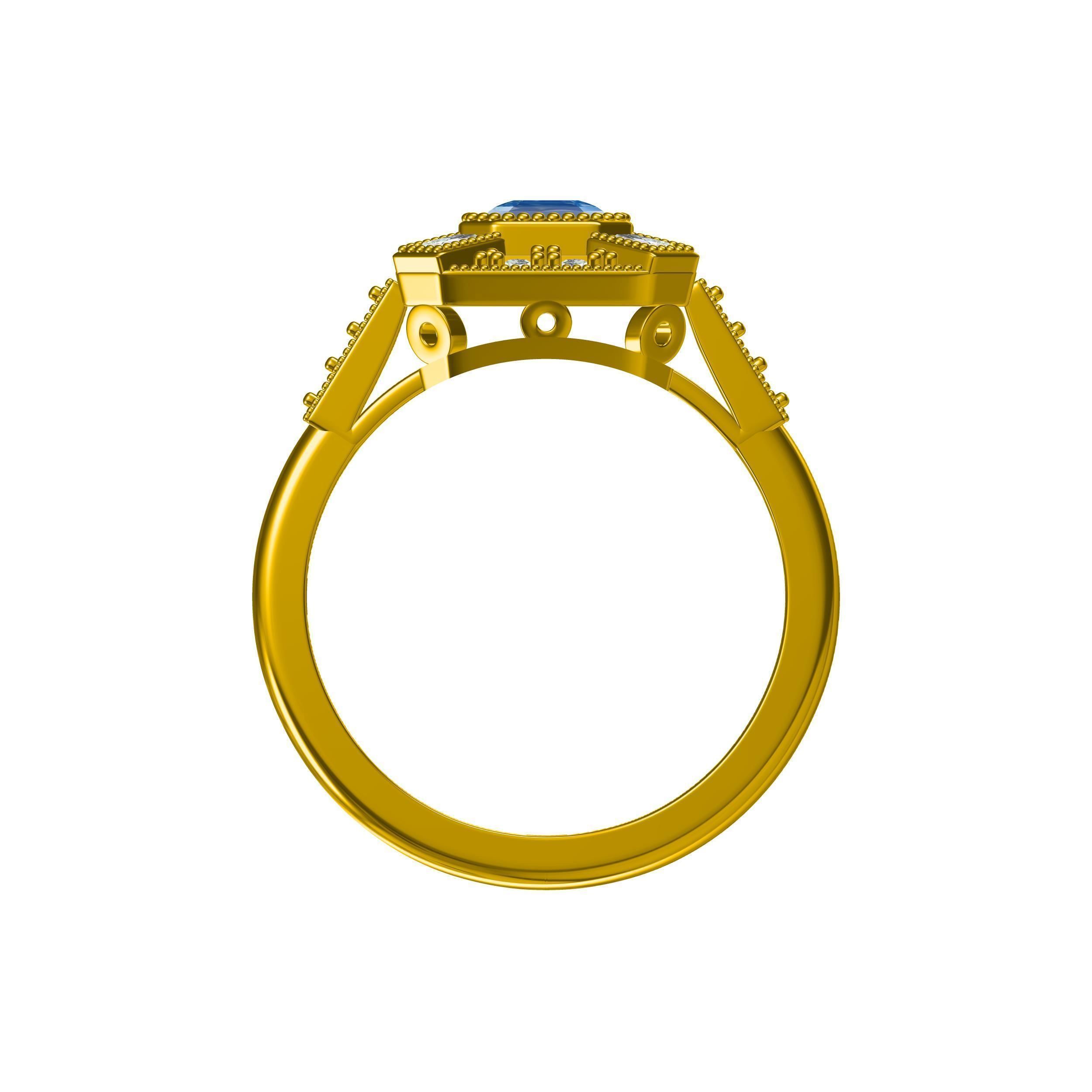 Blue Emerald Cut Artdeco Ring 3D print model_8