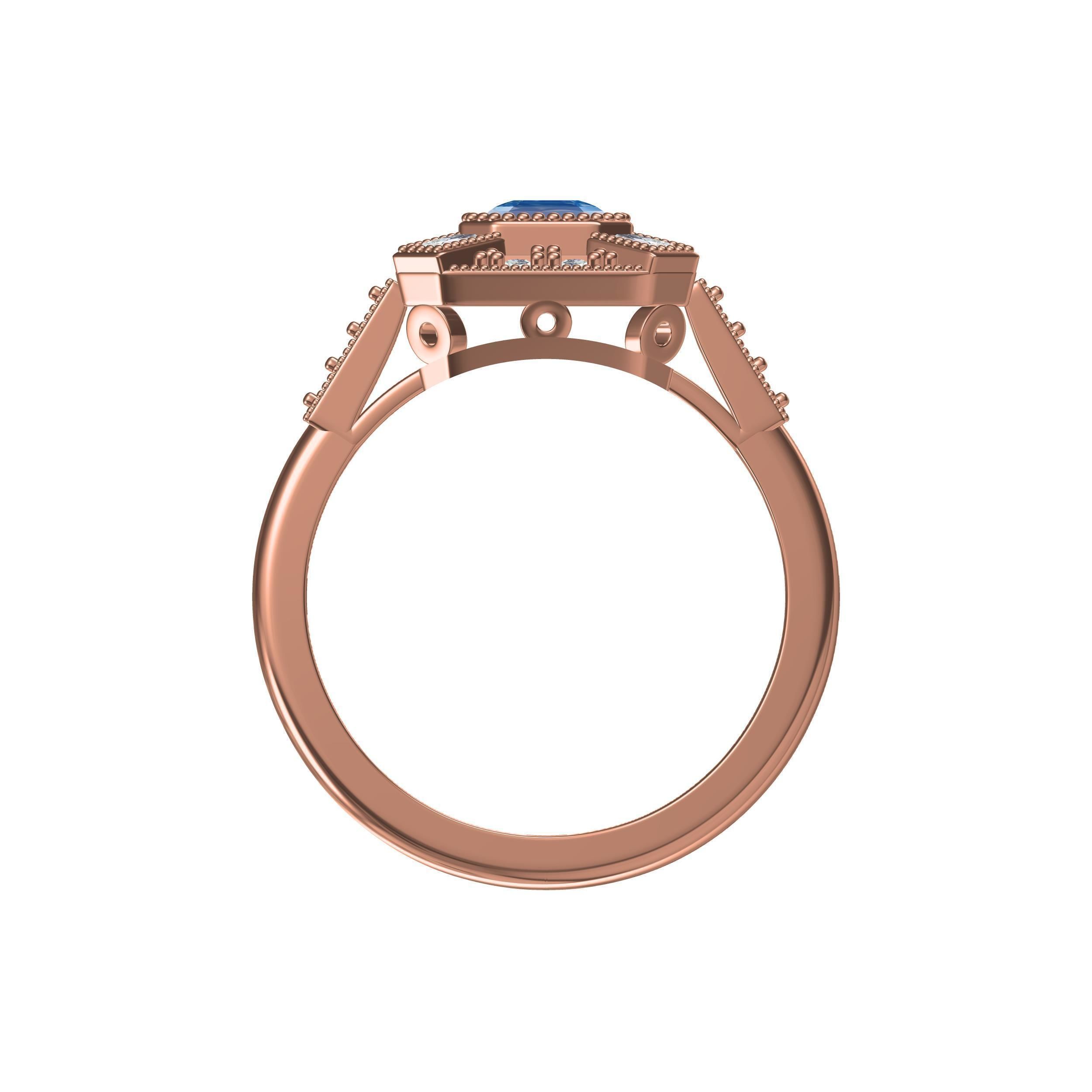 Blue Emerald Cut Artdeco Ring 3D print model_7