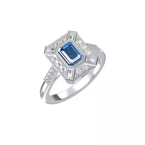 Blue Emerald Cut Artdeco Ring