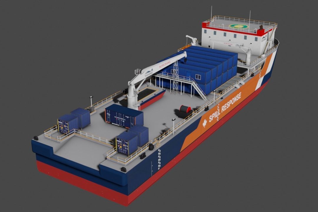 Oil spill response barge 3d model Low-poly 3D model_4