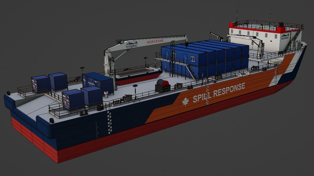 Oil spill response barge 3d model Low-poly 3D model_10