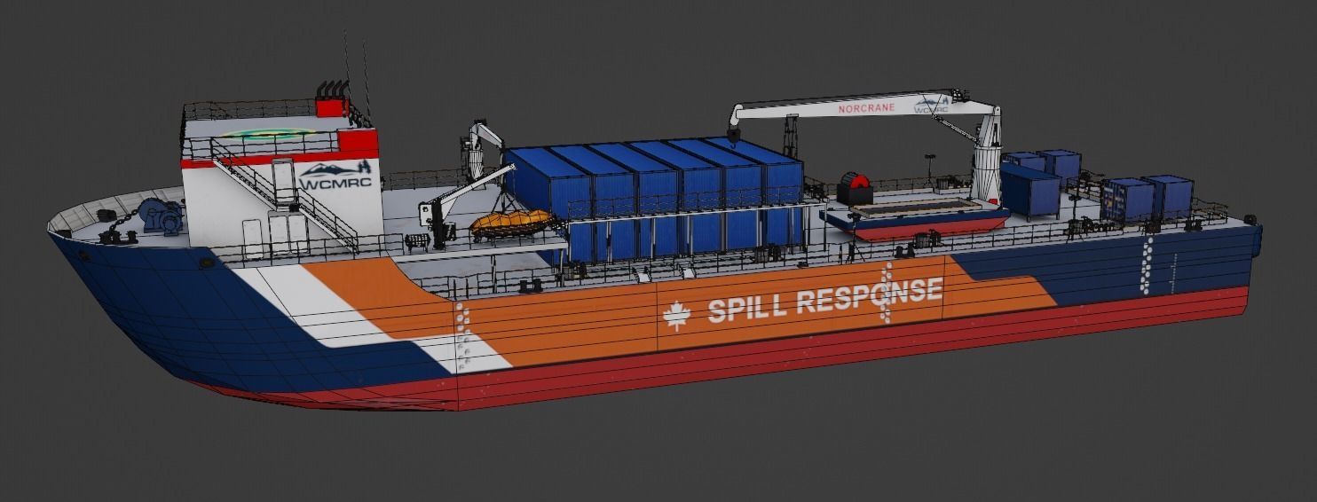 Oil spill response barge 3d model Low-poly 3D model_9