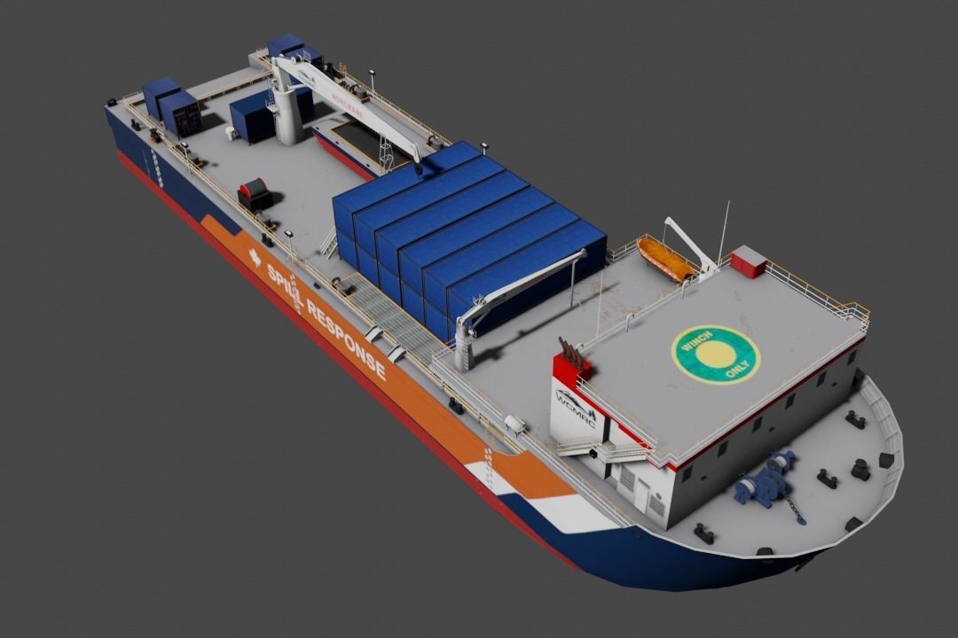Oil spill response barge 3d model Low-poly 3D model_2
