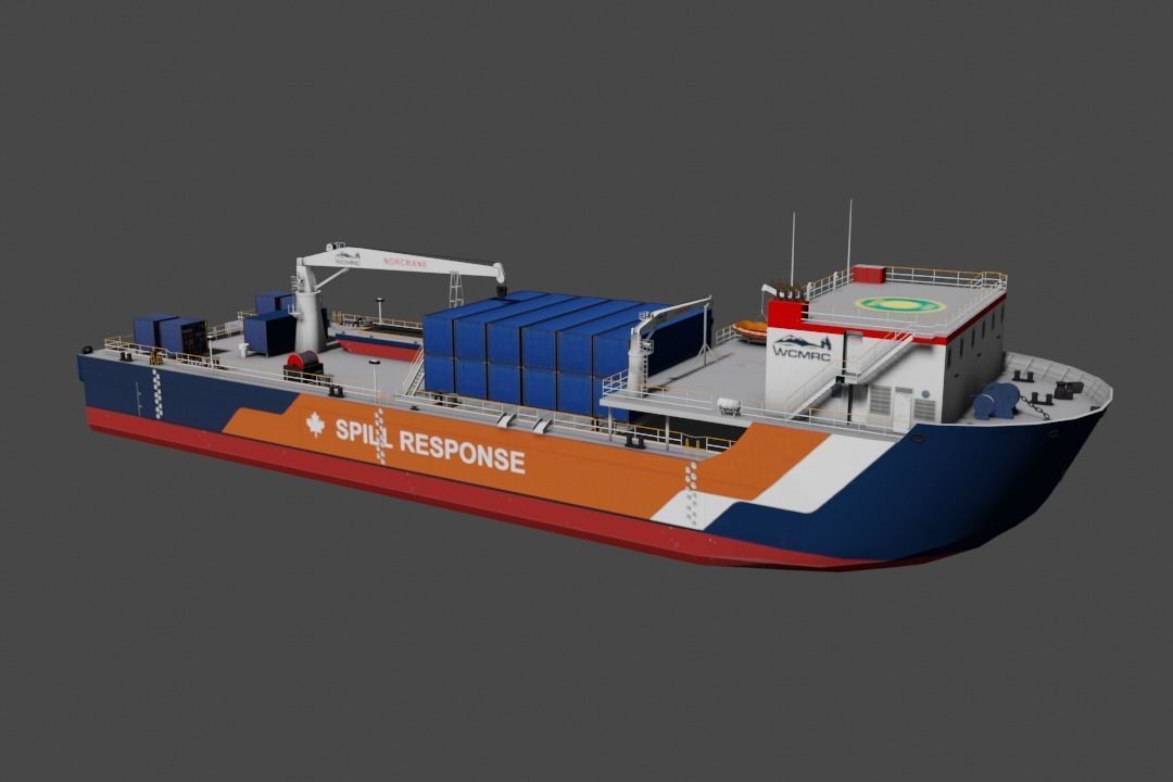 Oil spill response barge 3d model Low-poly 3D model_1